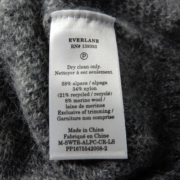 Everlane The Alpaca Crewneck Sweater Size M Heather Grey Buffalo Check NEW - Picture 8 of 8